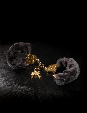 Deluxe Furry Cuffs Black Gold Handcuffs - Secret Garden