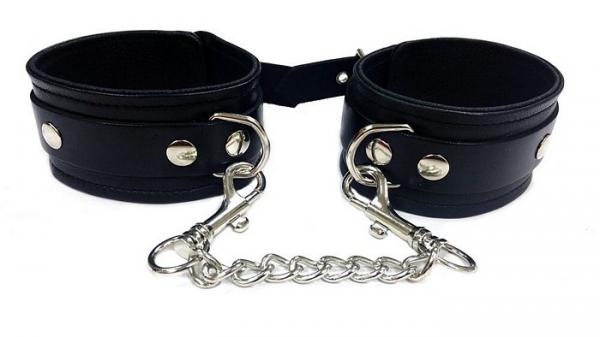 Rouge Plain Leather Wrist Cuffs Black - Secret Garden