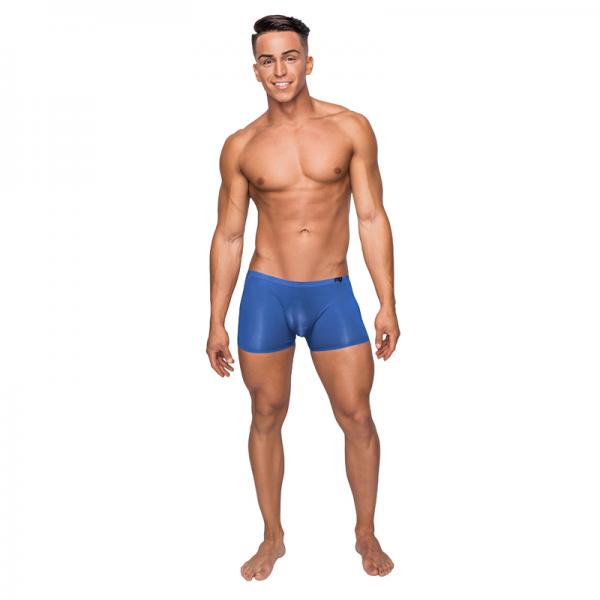 Male Power Seamless Sleek Short Blue Sheer Pouch Large - Secret Garden