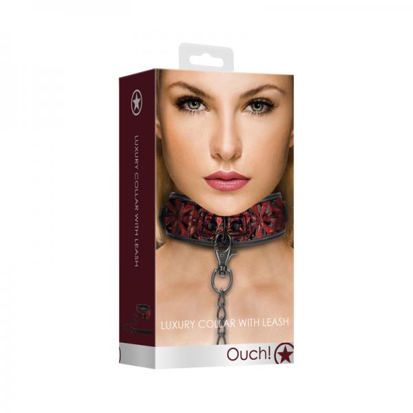 Luxury Collar With Leash - Burgundy - Secret Garden