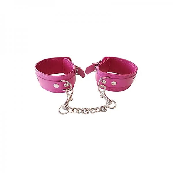 Plain Leather Wrist Cuffs - Pink - Secret Garden