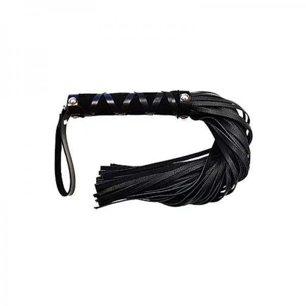 Short Leather Flogger With Studded Handle - Black - Secret Garden