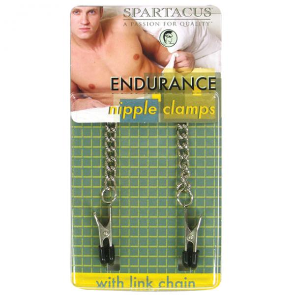 Spartacus Endurance Nipple Clamps With Curbed Chain Rubber Tipped - Secret Garden