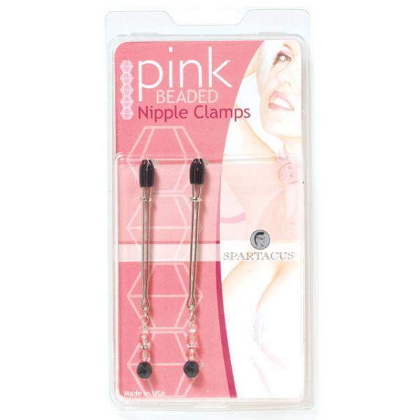 Beaded Nipple Clamps Adjustable Rubber Tipped Clamps With Pink Beads - Secret Garden