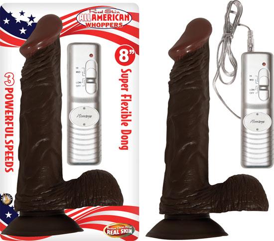 All American Whopper 8 inches Vibrating Dildo, Balls Brown - Secret Garden