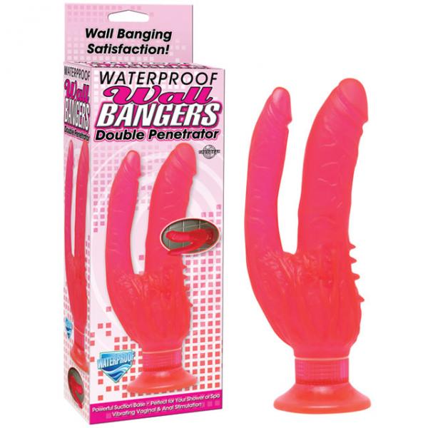 Waterproof Wall Bangers Double Penetrator Pink Suction Cup - Secret Garden