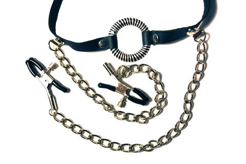 Fetish Fantasy O-Ring Gag With Nipple Clamps - Secret Garden