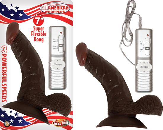 All American Whopper Vibrating Dong, Balls 7 inches Brown - Secret Garden