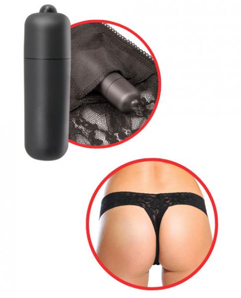 Hanky Spank Me Vibrating Panty Black Lace Thong - Secret Garden