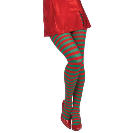 Xmas Red/Green Striped Tights - Secret Garden