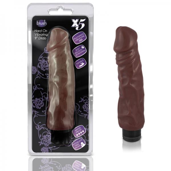 X5 Realistic Hard On 9 inches Vibrating Dildo - Brown - Secret Garden