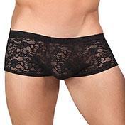 Male Power Stretch Lace Mini Shorts Black Medium - Secret Garden