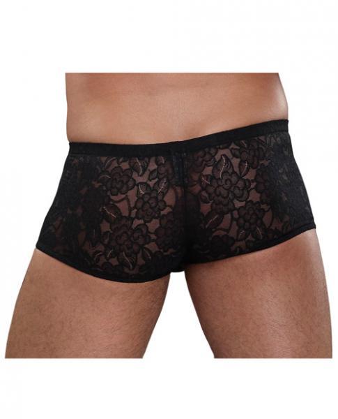 Male Power Stretch Lace Mini Shorts Black Medium - Secret Garden