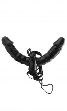 Vibrating Double Delight Strap-On Black - Secret Garden