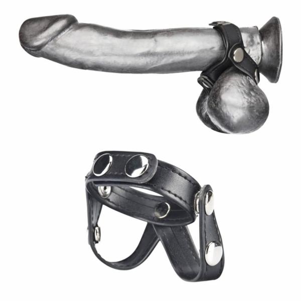 C & B Gear V-Style Cock Ring with Ball Divider Black - Secret Garden