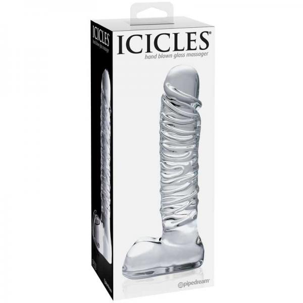 Icicles No. 63 Textured Glass Dildo With Balls 8.5in - Clear