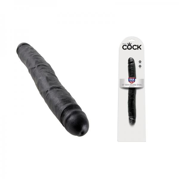 King Cock 12in Slim Double Dildo - Black - Secret Garden