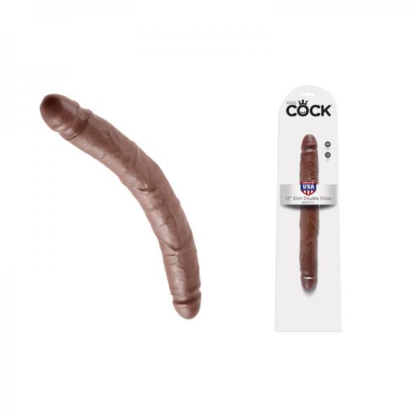 King Cock 12in Slim Double Dildo - Brown - Secret Garden