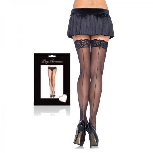 Sheer Stockings Back Seam Lace Top O/S Black - Secret Garden