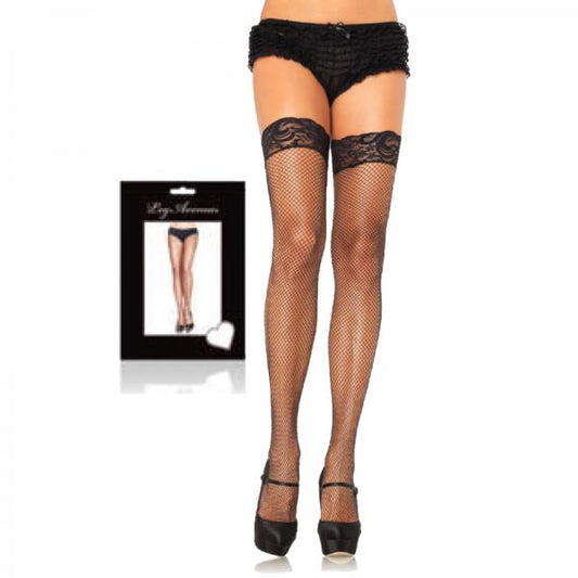 Stay Up Lycar Fishnet W/ Lace Top Thigh Hi O/s Black - Secret Garden