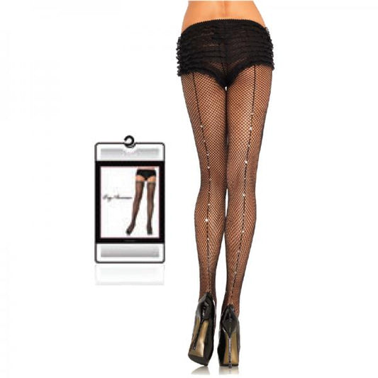 Rhinestone Backseam Fishnet Pantyhose O/S Black - Secret Garden