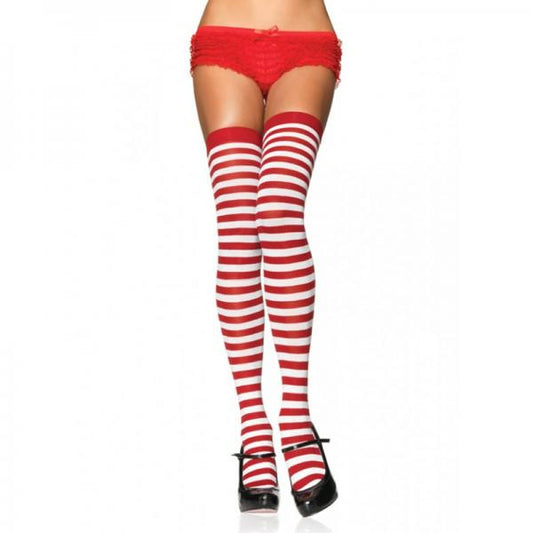 Nylon Stocking With Stripes O/S White Red - Secret Garden