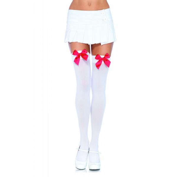 Nylon Over The Knee with Bow O/S White Red - Secret Garden