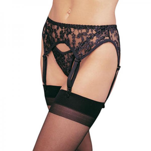 Lace Garter Belt Thong Panty O/S Black - Secret Garden