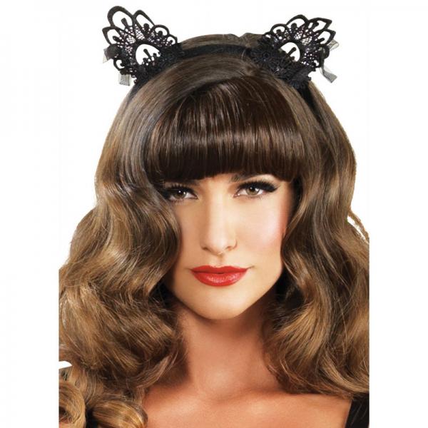 Venice Lace Cat Ears W/organza Bows O/s Black - Secret Garden