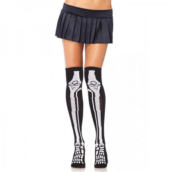 Acrylic Skeleton Over The Knee Socks O/s Black/white - Secret Garden