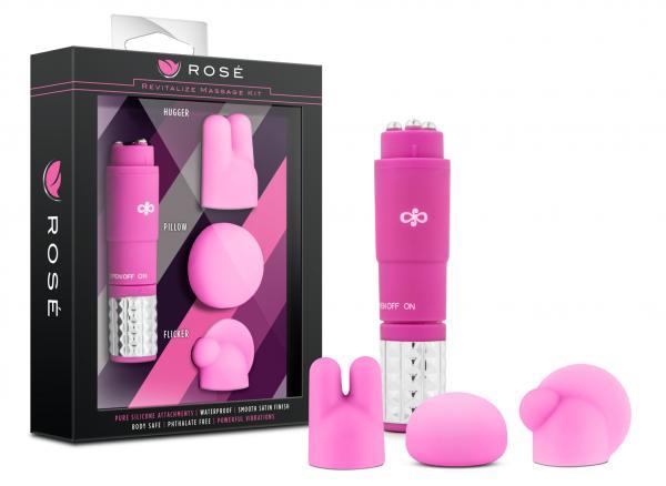 Rose Revitalize Massage Kit with 3 Silicone Attachments Pink - Secret Garden