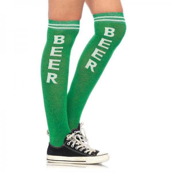 Beer Time Acrylic Athletic Socks O/S Green White - Secret Garden