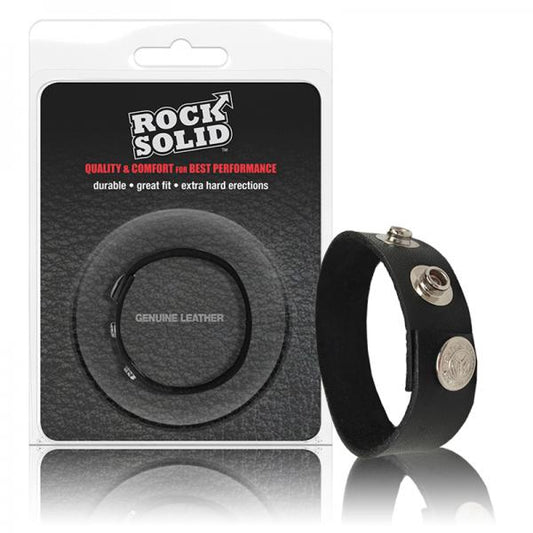 Rock Solid Adjustable Leather 3 Snap Cock Ring Black - Secret Garden