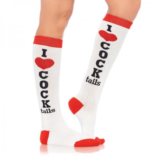 Cocktails Acrylic Knee Socks O/S White/Red - Secret Garden