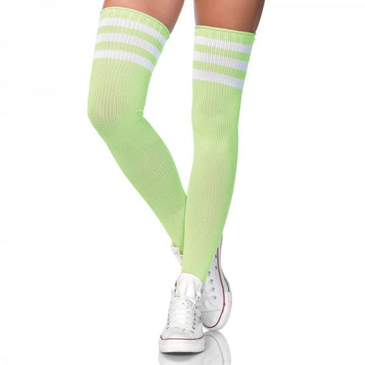 Athlete Thigh Highs with 3 Stripes Top O/S Neon Green - Secret Garden