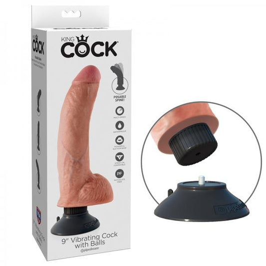 King Cock 9in Vibrating Cock W/balls Flesh - Secret Garden