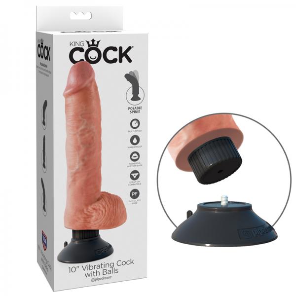 King Cock 10in Vibrating Cock W/balls Flesh - Secret Garden