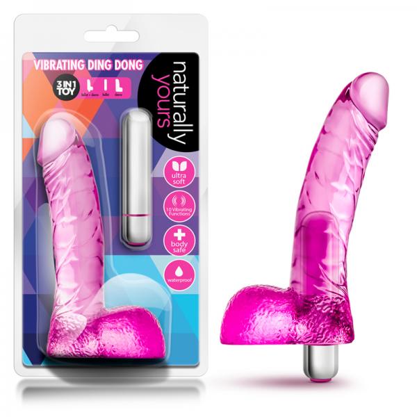 Naturally Yours Vibrating Ding Dong Pink Dildo - Secret Garden