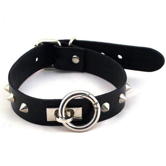 Rouge O-ring Studded Collar (thinner) Black - Secret Garden