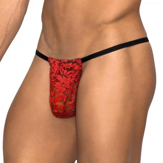 Male Power Stretch Lace Posing Strap Red One Size - Secret Garden