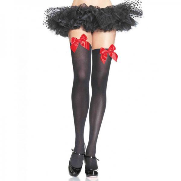 Nylons Over The Knee with Bow O/S Red - Secret Garden