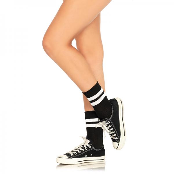 Athletic Striped Anklet Socks O/s Blk/white - Secret Garden