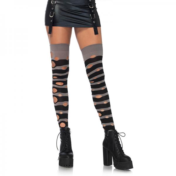 Distressed Opaque Striped Thighs O/s Black/grey - Secret Garden