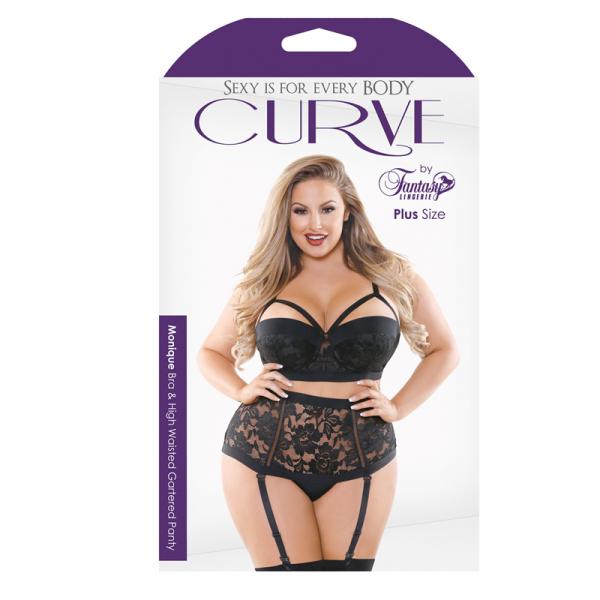 Curve Monique Bra & High Waisted Gartered Panty Black 3x/4x - Secret Garden