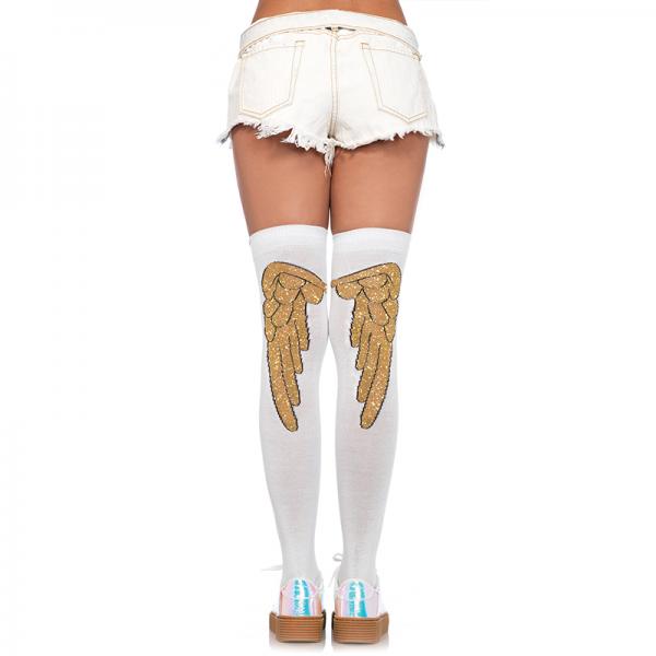 Lurex Angel Wing Over The Knee Socks O/s White/gold - Secret Garden