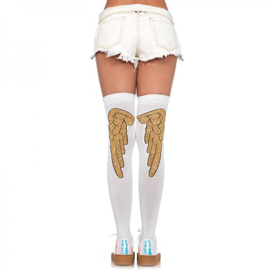 Lurex Angel Wing Over The Knee Socks O/s White/gold - Secret Garden