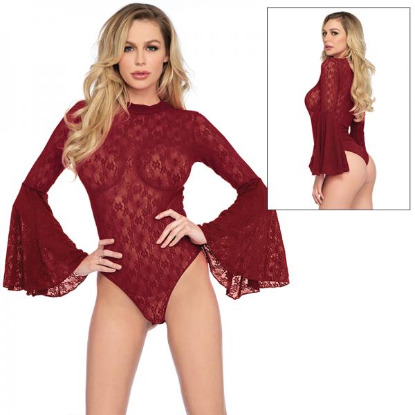 Lace Bell Sleeve Bodysuit O/s Burgundy - Secret Garden