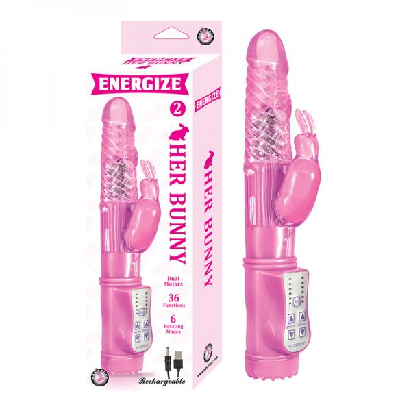 Energize Her Bunny 2 Rechargeable Dual Motors 36 Function 6 Rotation Modes Waterproof  Pink - Secret Garden