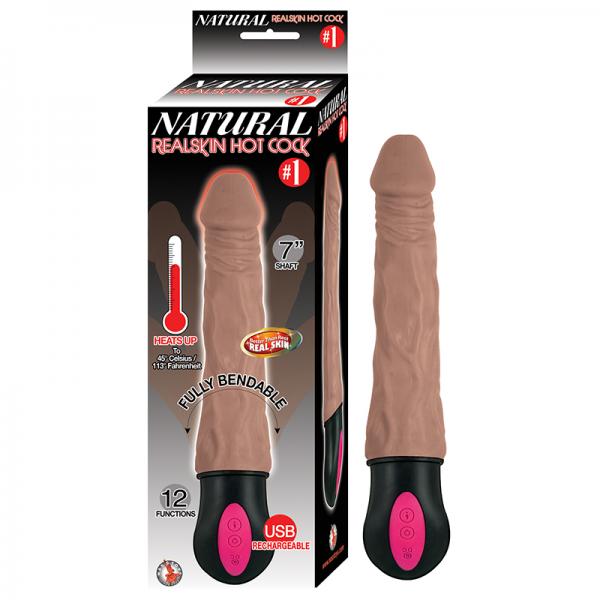 Natural Realskin Hot Cock #1 Fully Bendable 12 Function Usb Cord Included Waterproof Brown - Secret Garden