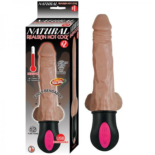 Natural Realskin Hot Cock #2 Fully Bendable 12 Function Usb Cord Included Waterproof Brown - Secret Garden